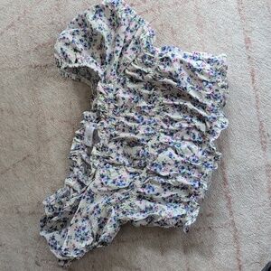 Zara Girls White Floral Smocked Top EUC